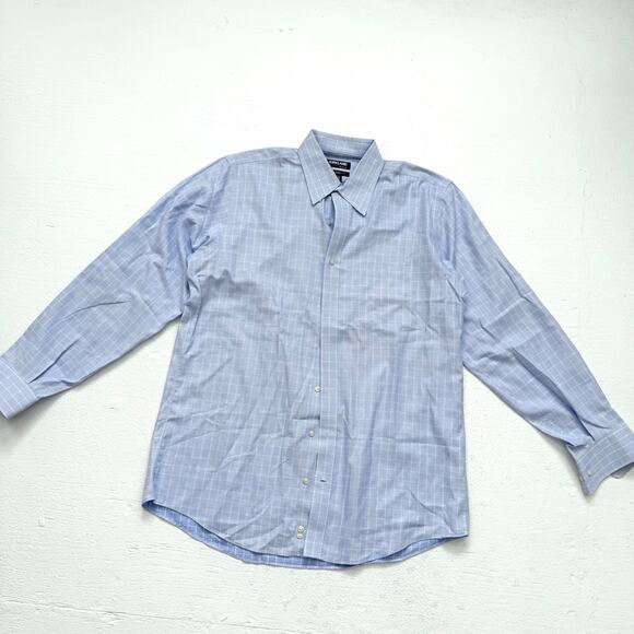 Kirkland Signature Non-Iron Dress Shirt 16-34/35 Blue Grid Check Mens Size L - Picture 1 of 4